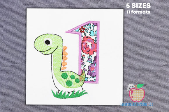 A Sweet Green Dinosaur Embroidery Design for Personalized Gifts