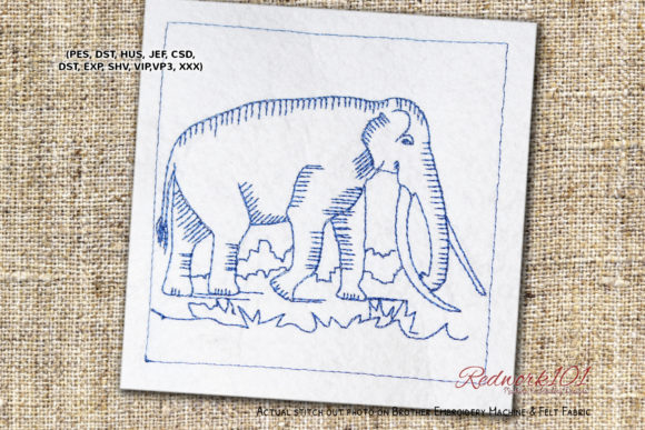 Charming Straight-tusked Elephant Embroidery