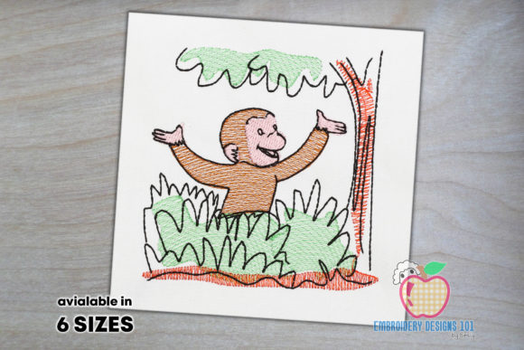 Curious George Monkey Sketch: A Charming Embroidery Design