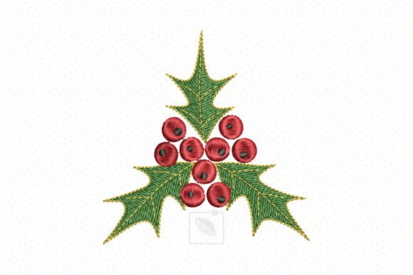 Red Holly Berries: A Festive Embroidery Design