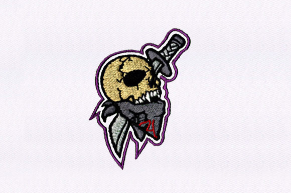 Skull Lodged Sword Embroidery: A Bold Halloween Design